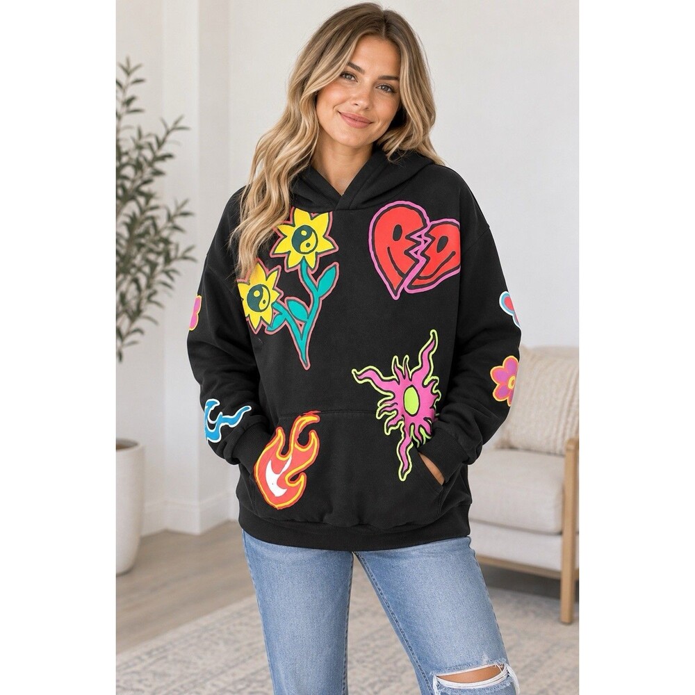 PacSun Wildest Dreams Hoodie Flowers Broken Heart Sun Flames Women S Oversized
